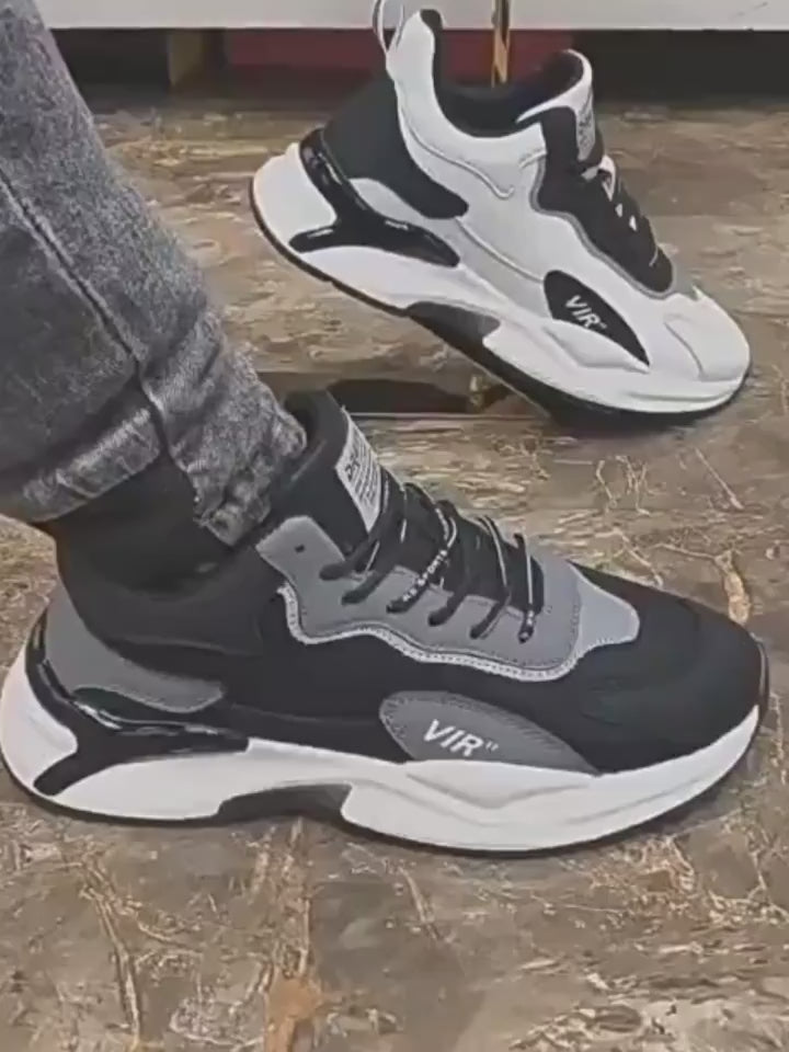 Men’s lightweight black and white breathable running shoes with cushioned sole — Trend Step luxury footwear