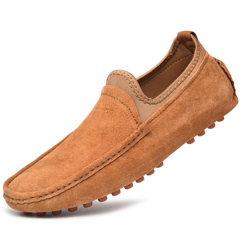 “Men’s brown suede slip-on casual comfort shoes with flexible rubber sole — Trend Step”
