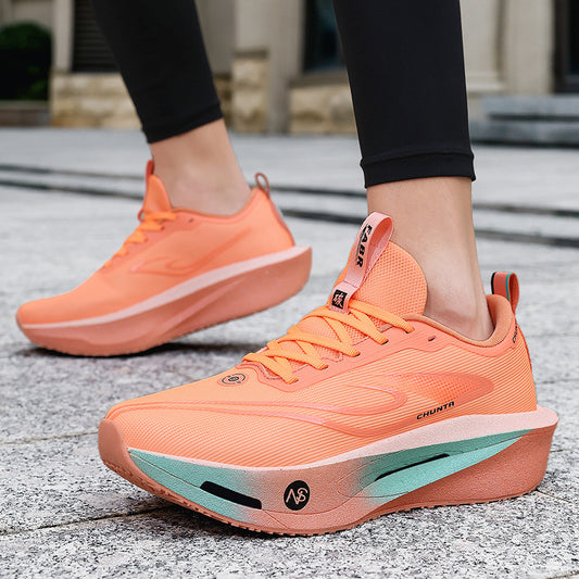 “Men’s beige and orange shock-absorbing comfort running sneakers with cushioned sole – Trend Step”