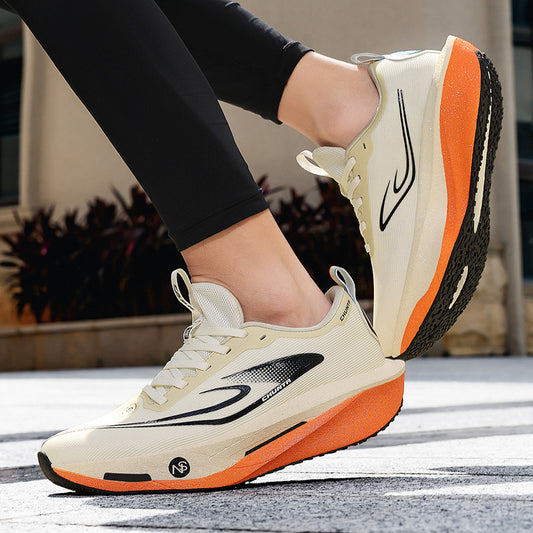 “Men’s beige and orange shock-absorbing comfort running sneakers with cushioned sole – Trend Step”