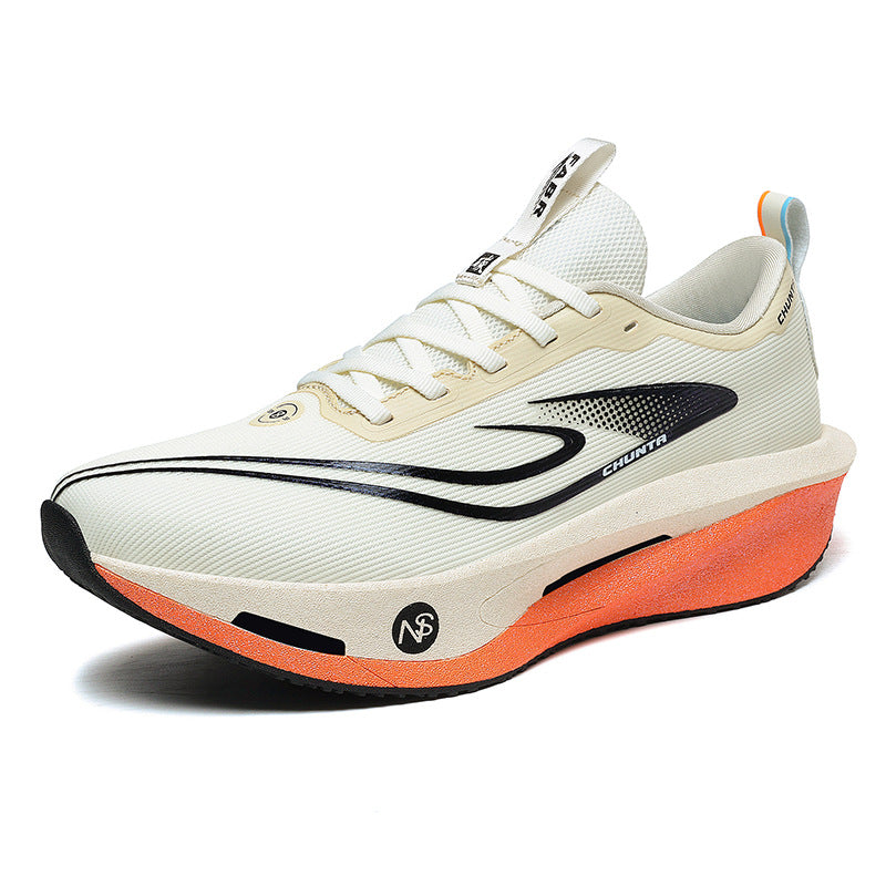 “Men’s beige and orange shock-absorbing comfort running sneakers with cushioned sole – Trend Step”