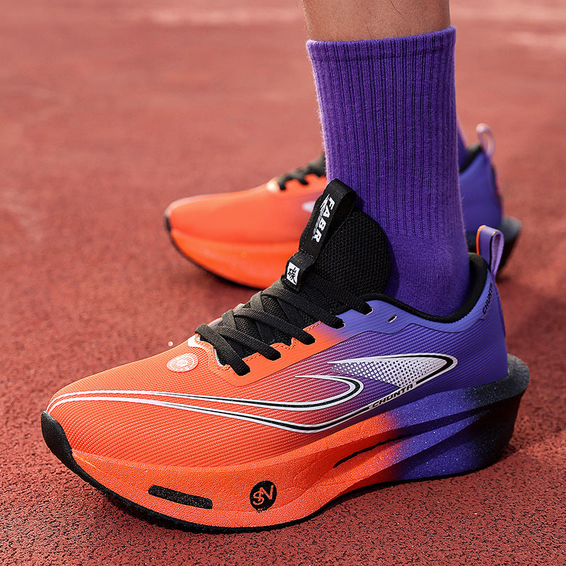 “Men’s beige and orange shock-absorbing comfort running sneakers with cushioned sole – Trend Step”