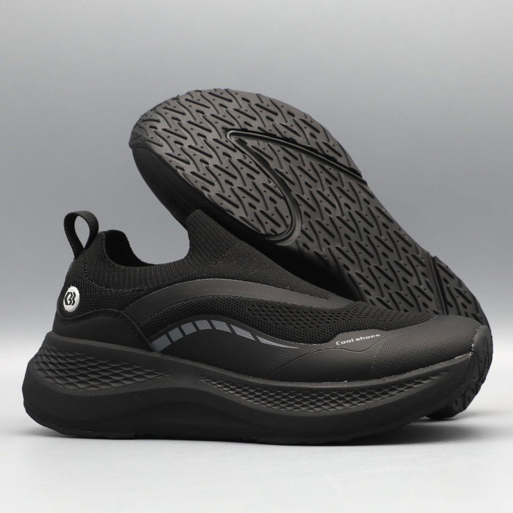 Men’s soft-sole lightweight mesh running shoes in black with cushioned platform sole — Trend Step
