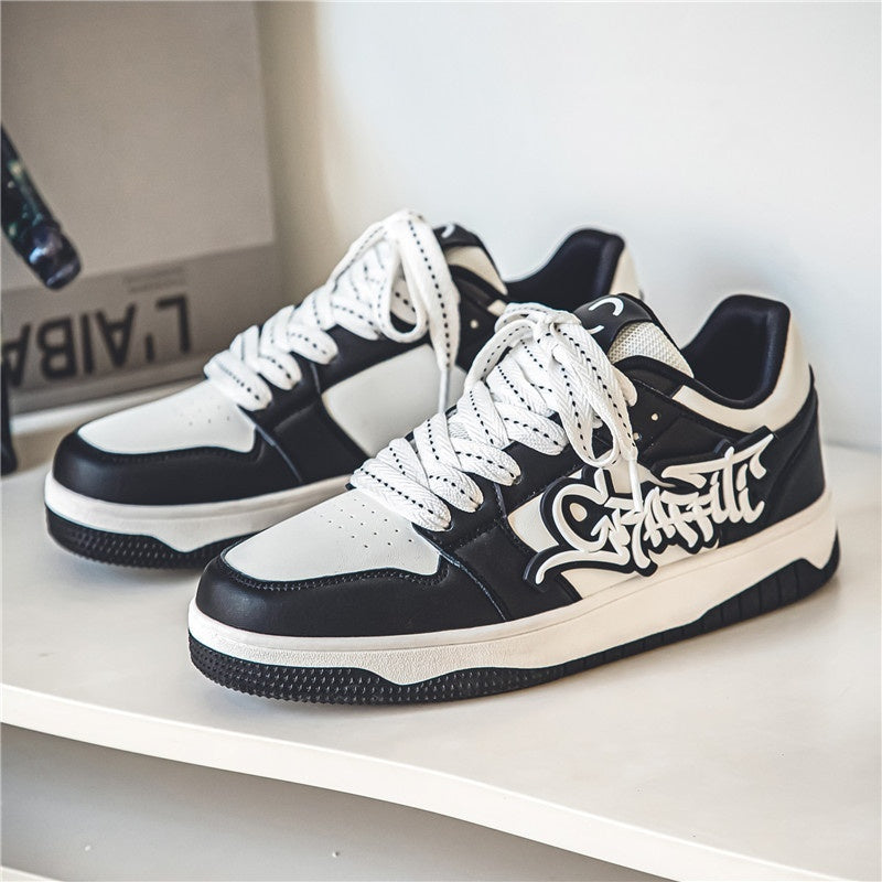 “Men’s graffiti-style thick-soled sports sneakers in teal and orange — Trend Step urban street footwear”