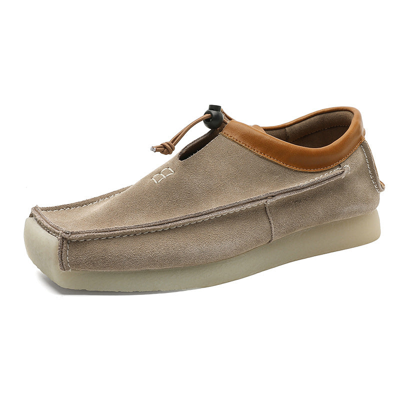 “Beige high-top suede men’s loafers with soft sole and adjustable lace toggle – Trend Step”