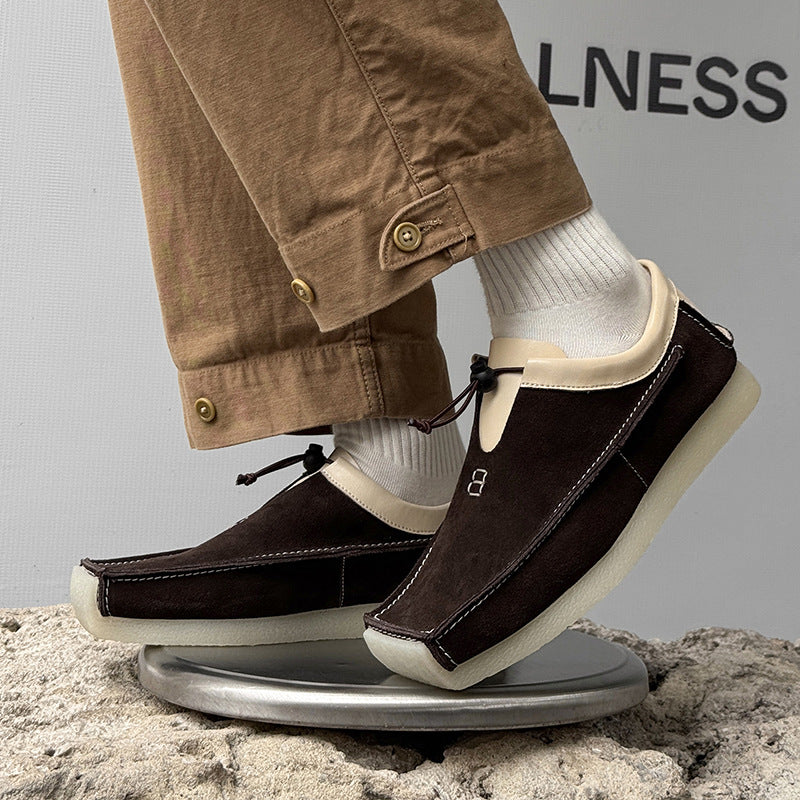 “Beige high-top suede men’s loafers with soft sole and adjustable lace toggle – Trend Step”