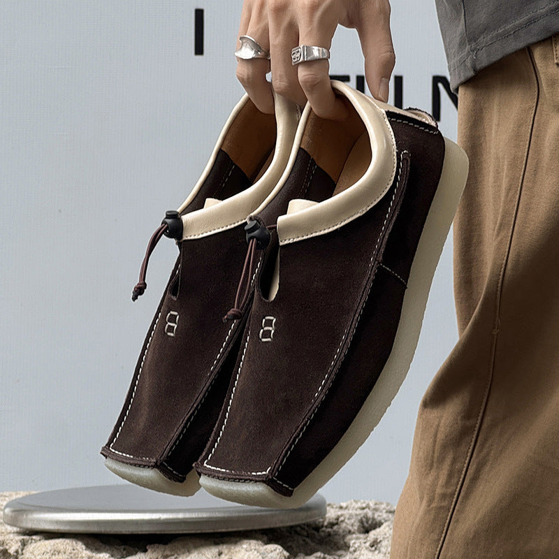 “Beige high-top suede men’s loafers with soft sole and adjustable lace toggle – Trend Step”