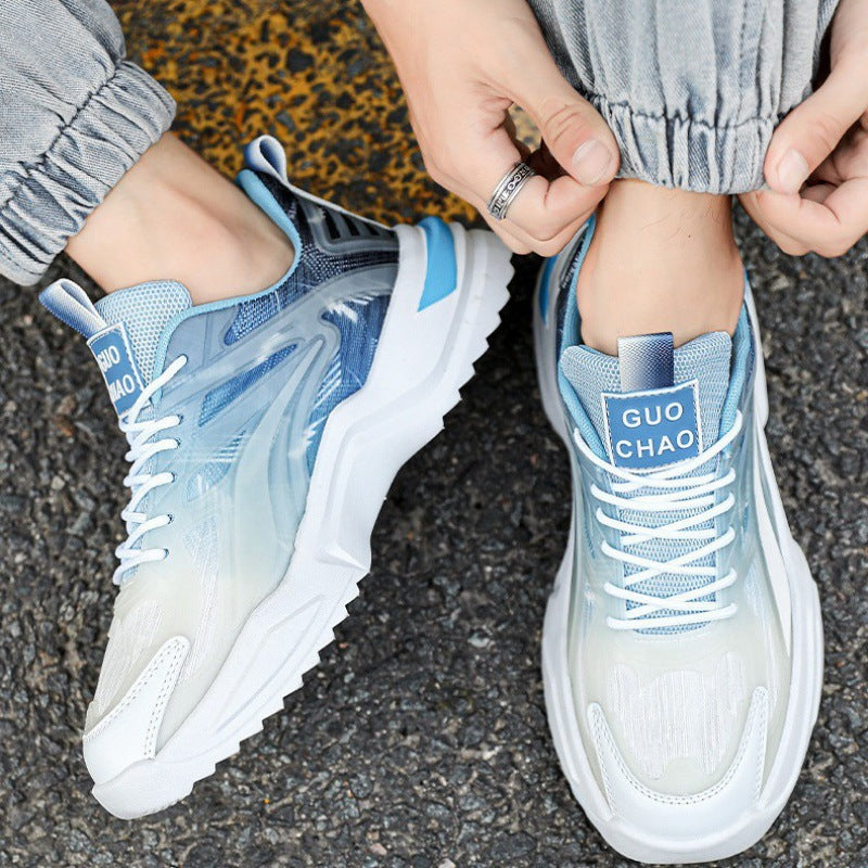 Men’s thick-sole breathable performance running shoes with blue overlay design — Trend Step
