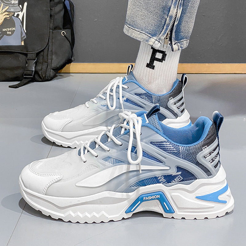 Men’s thick-sole breathable performance running shoes with blue overlay design — Trend Step