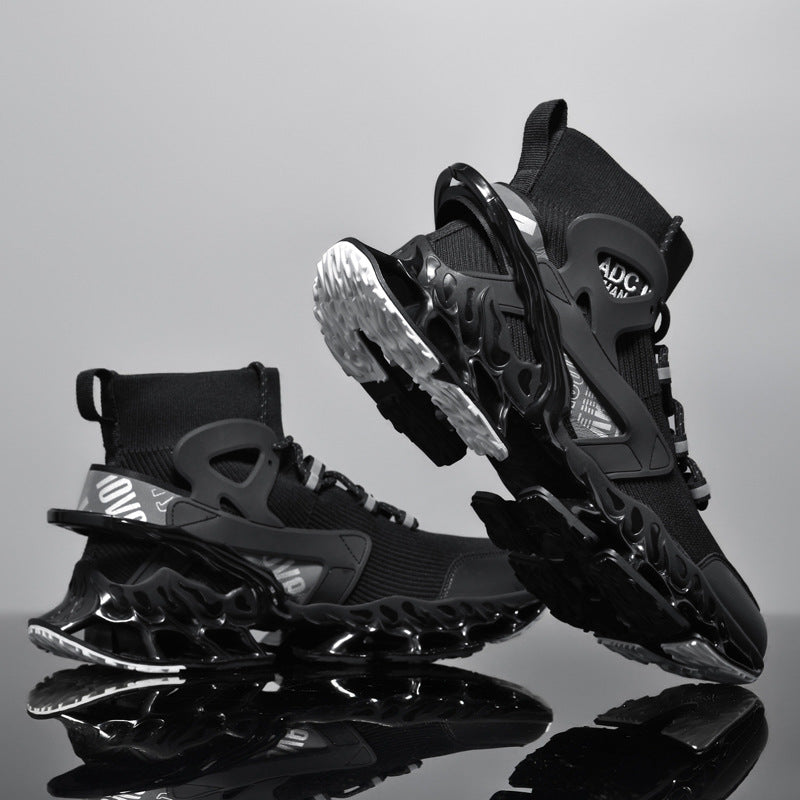 “Black ultra-light fly-knit blade sole performance sneakers for men — Trend Step”