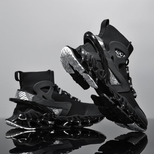 “Black ultra-light fly-knit blade sole performance sneakers for men — Trend Step”