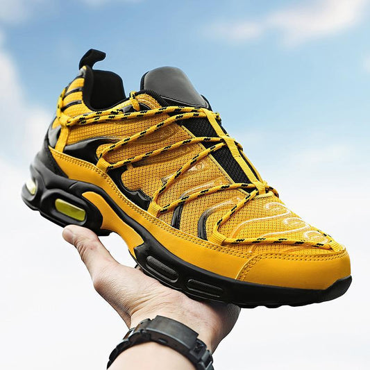 “Yellow and black Korean-style youth sports sneakers with mesh upper and rugged sole — Trend Step”